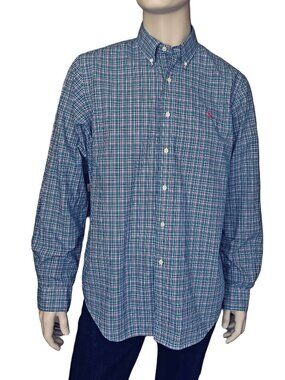Ralph Lauren Button Front Micro Plaid Tartan Check Shirt Long Sleeve 100% Cotton
